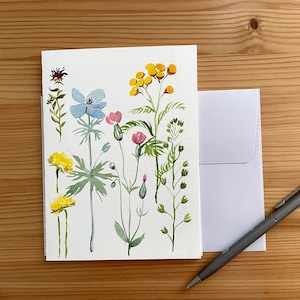 Carte de fleurs sauvages peinte à la main/Carte de fleurs des prés/Carte de voeux/Carte florale faite main/Art nature/Carte vierge