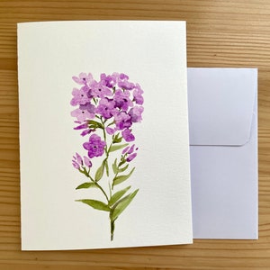 Phlox Flower Card/Hand Painted Watercolour Card/Garden Flowers Card/Purple Flower/Greeting Card/Hand Made Floral Card/Nature Art/Blank Card