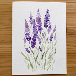 Lavendel Karte/Handgemalte Aquarell Karte/Lavendel Blume/Englische Lavendel/Lila Blume/Lila Lavendel/Blumen Grußkarte/Blanko-Karte