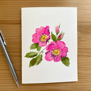 Aquarelle peinte à la main carte/Fleurs de jardin/Fleurs sauvages/Fleur rose rose/Carte de voeux vierge/Carte faite main/Art nature