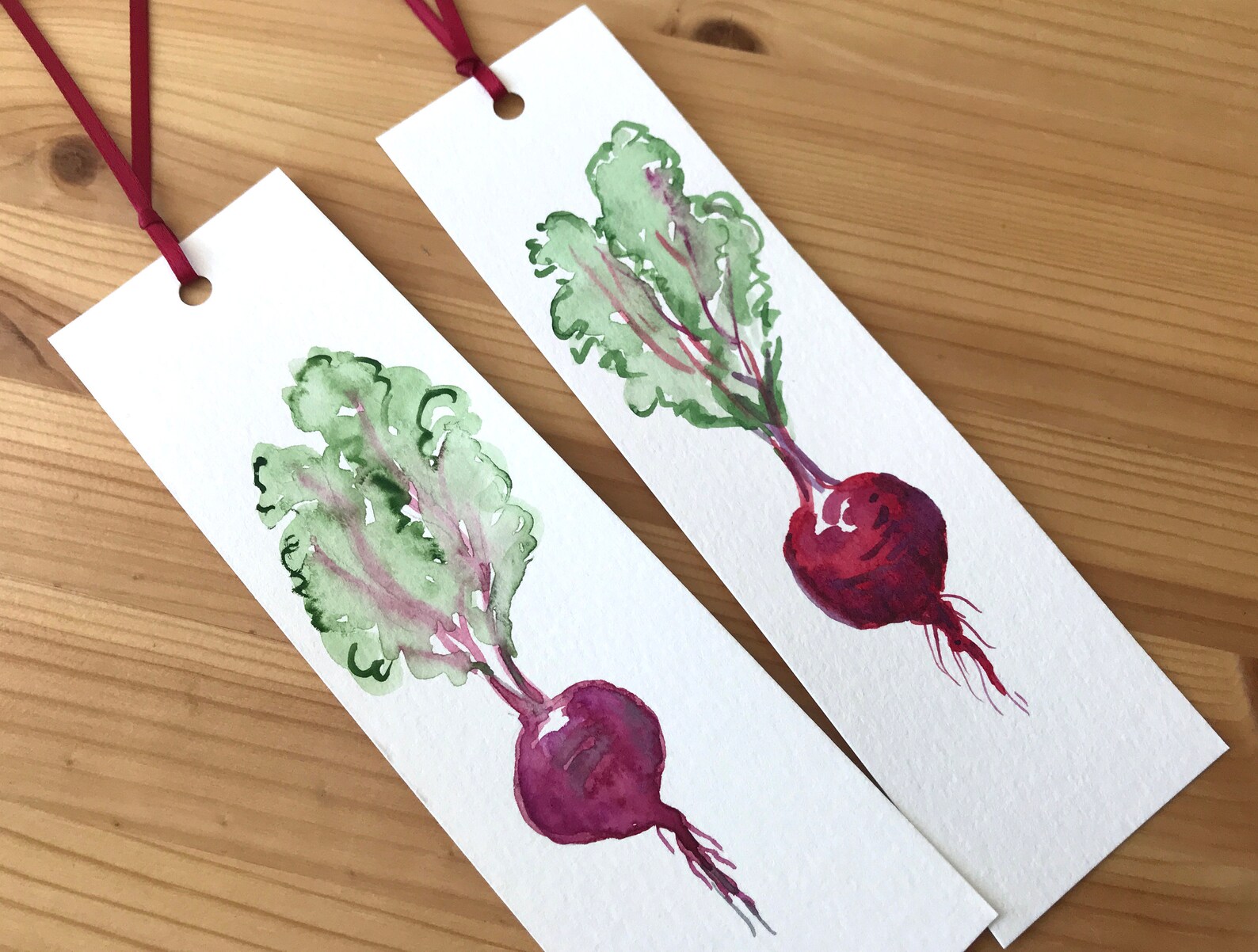 Vegetable Bookmarks/3 Hand Painted Watercolour Bookmarks/eggplant/corn/beetroot/set of 3/harvest ...