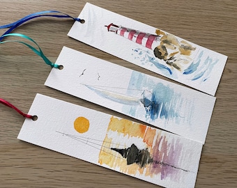 Boats & Lighthouse Bookmarks/Hand-Painted Watercolour Bookmarks/Nautical/Marina/Sailboat/Seascape/Book Club Gift/Reading Gift/Party Favour