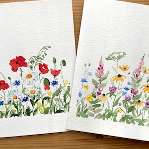 Wiesenblumen Karte/Handgemalte Aquarell Karte/Gartenblumen Karte/Mohnblumen/Gänseblümchen/Kornblumen/Karte/Blanko Grußkarte/Handgemachte Karte