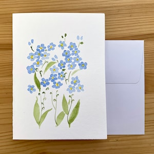 Carte de ne m'oublier pas/Carte aquarelle peinte à la main/Carte fleurs myosotis et marque-page/Carte fleurs bleues/Carte de Pâques/Carte de fête des Mères