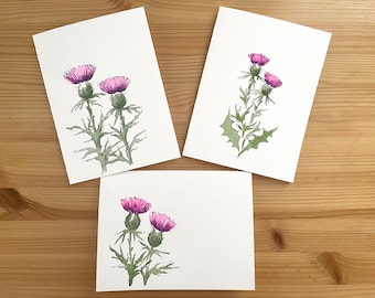 Hand-Painted Scottish Thistle Watercolor Card: Blank Greeting Card