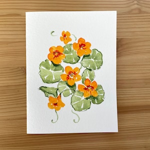 Aquarelle peinte à la main / Cartes faites main / Peinture capucine / Fleurs de jardin / Cartes de voeux vierges / Fleurs d'été