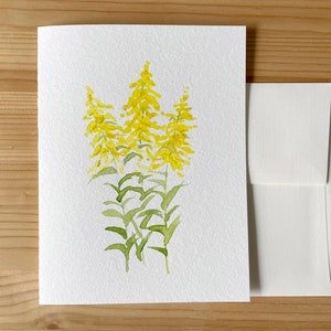 Carte verge d'or/aquarelle peinte à la main/fleurs de jardin jaunes/carte de voeux vierge/fleurs verge d'or/fleurs de prairie jaunes/carte florale