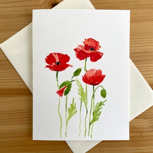 Carte Coquelicots rouges/Carte aquarelle peinte à la main/Coffret cadeau coquelicot/Carte et marque-page peints à la main/Carte aquarelle coquelicot rouge/Carte de voeux vierge