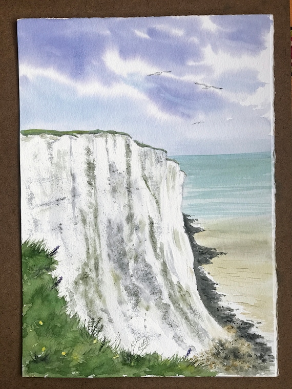 White Cliffs of Dover: Original Watercolor Seascape Painting