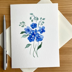 Blaue Flachs Blumen Karte/Handgemalte Aquarell Karte/Blaue Blumen Karte/Geburtstagskarte/Blanko Grußkarte/Handgemachte Karte/Gärtner Geschenk