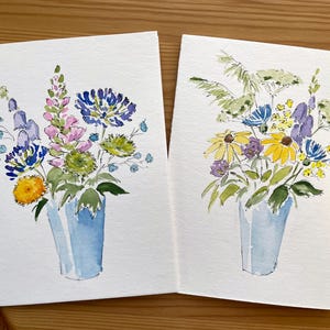 Fleurs dans un vase/carte aquarelle peinte à la main/carte de voeux vierge/carte florale/carte de voeux fade/carte de fête des mères/carte d'anniversaire