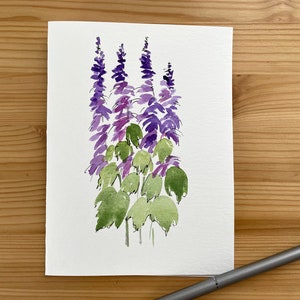 Aquarelle peinte à la main carte Salvia mauve/carte de voeux vierge/fleurs d'été/floraison d'été carte/carte florale/carte nature/jardinage