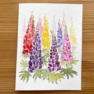 Carte lupins/carte aquarelle peinte à la main/fleurs de printemps/classé de lupins/carte de voeux vierge/carte d'anniversaire/carte de Pâques/carte de fête des mères