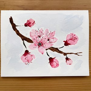 Carte de fleurs de cerisier/carte aquarelle peinte à la main/carte fleur de printemps/art fleur rose/carte de Pâques/carte de fête des mères/carte d'anniversaire de printemps