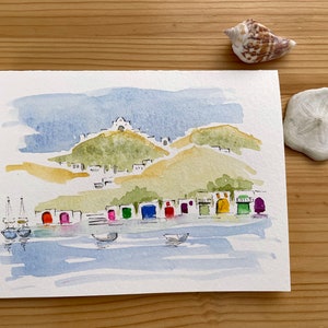 Cartes Grèce/aquarelles peintes à la main/art méditerranéen/cartes voyage grecques/cartes bord de mer/village grec/cartes vierges/cartes de voeux