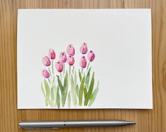 Tulips Cards/Hand Painted Watercolour Cards/Easter Cards/Mother's Day Card/Pink Tulips Card/Spring Flowers Card/Blank Cards/Greeting Cards