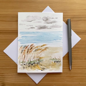 Seaside Card/Hand-Painted Watercolour Card/Travel Card/Sand & Grasses Card/Vacation/Beach Card/Blank Greeting Card/Nature Card/Seascape Card