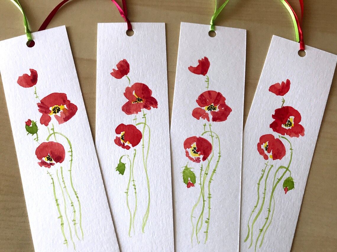 Poppy Bookmark/3 Hand Painted Watercolour Bookmark/set of - Etsy UK