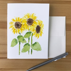 Carte tournesols/Carte peinte à la main/Carte aquarelle originale/Carte été/Carte d'anniversaire/Carte florale/Carte vierge/Carte faite main/Carte de voeux