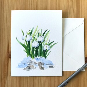 Carte de fleurs perce-neige/aquarelle peinte à la main/cartes de fleurs de printemps/fleurs blanches/art de fleurs de la forêt/carte de voeux vierge/carte faite main