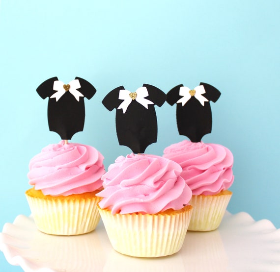 Black Gold Onesie Cupcake Topper Black And Gold Baby Shower Etsy