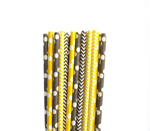 Gray Yellow Paper Straws Gray And Yellow Party Decor Gray Etsy