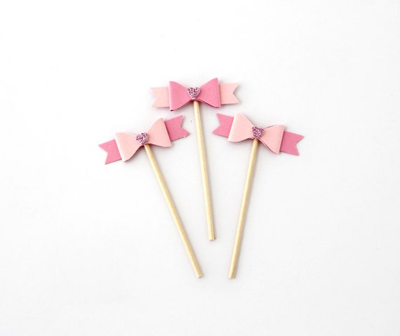 Pink Bow Cupcake Toppers Cupcake Toppers Pink Party Etsy
