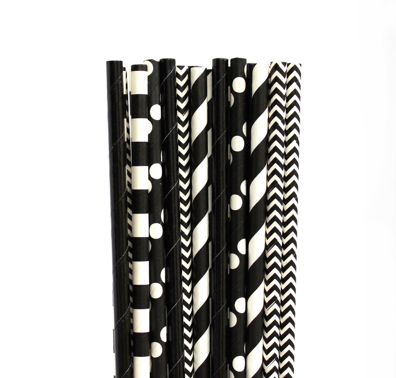 Black Paper Straws Black Party Decorations Black Party Etsy