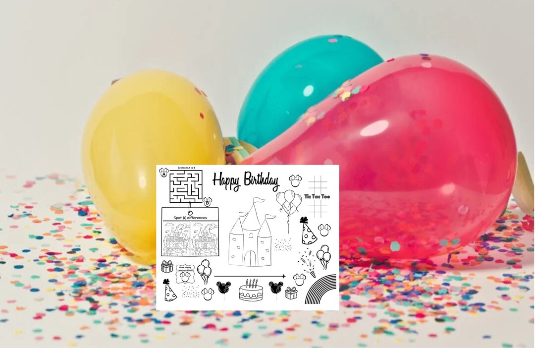 Disney Birthday Activity Sheet | Mickey, Minnie, Castle (PDF) - Etsy