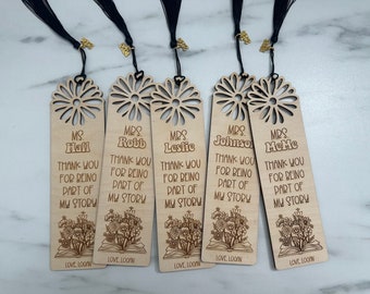 Custom Engraved Wooden Bookmark - Personalized Teacher Gift - Teacher Appreciation Week Ideas - Thank You For Being Part Of My Story