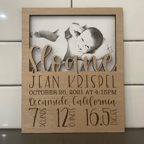 Personalized Birth Announcement Picture Frame- Nursery Decor- Birth Stat Picture Frame Gift- Baby Announcement Newborn Baby Boy or Baby Girl