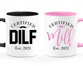 Dilf or Milf Mug, Funny Pregnancy Announcement (Ceramic, Dishwasher Safe)