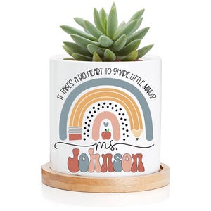Personalized Teacher Planter – Big Heart Design, Custom Ceramic Plant Pot