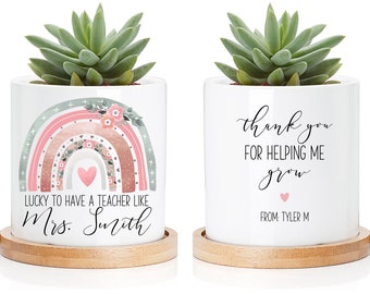 Personalized Teacher Planter - Lucky To Have A Teacher Like You- Custom Plant Pot, Succulent Planter, Plant Lover Birthday