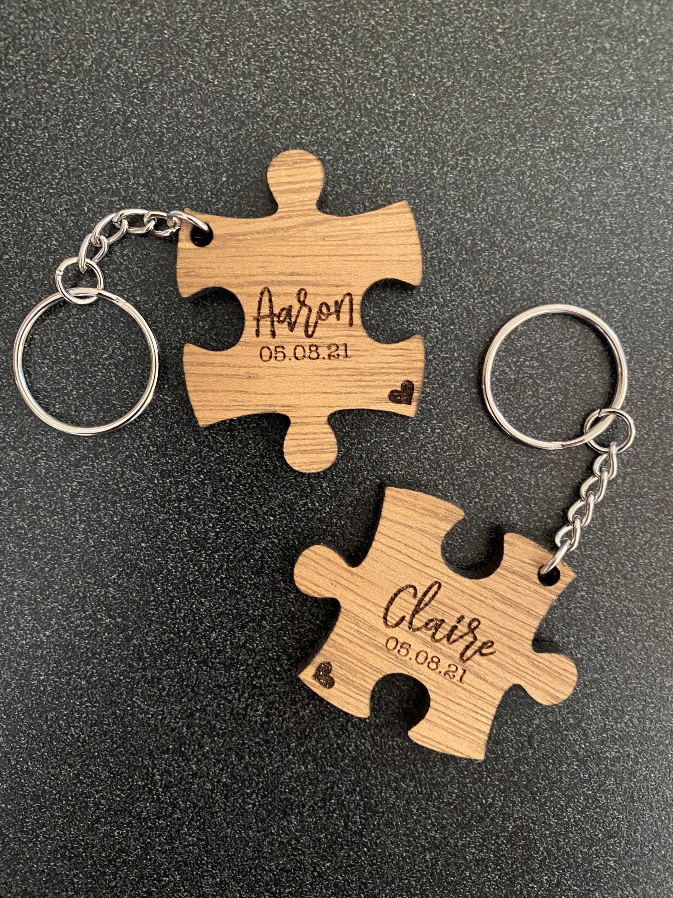 Personalized Puzzle Piece Keychain Set - Engraved Wood Keychains - Etsy
