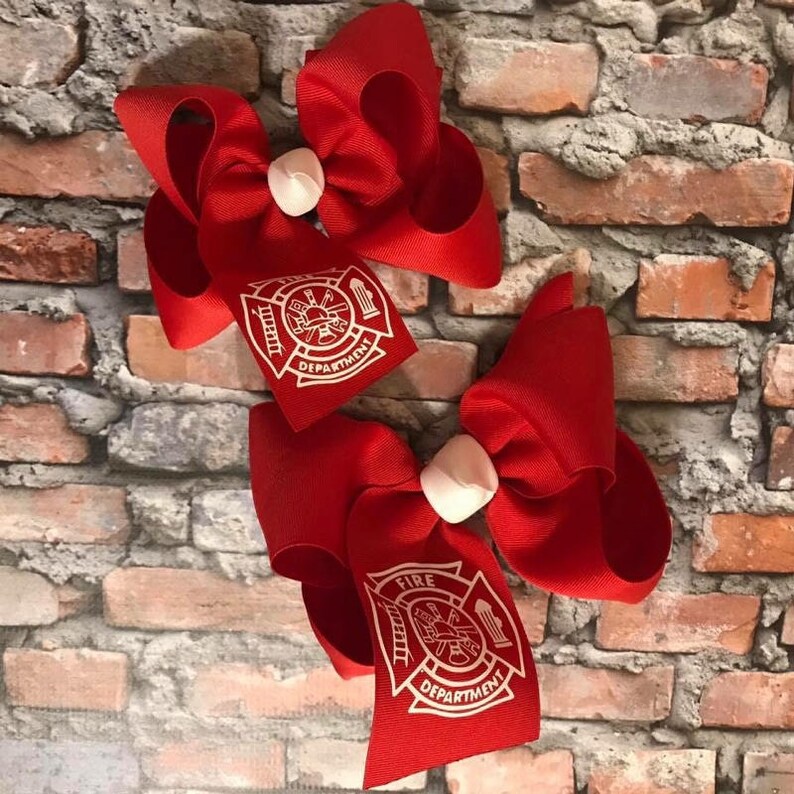 4/" my hero is a firefighter fireman red ribbon girls toddler hair bow clip