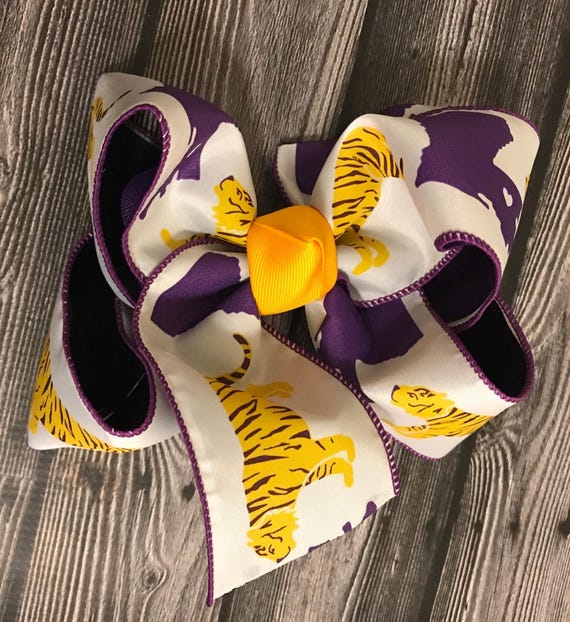 Personalized Embroidered Purple Yellow Gold LSU Spirit Hair Bow LSU Tiger Fans