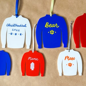 Personalised Jumper Decoration with Calligraphy | Bauble | Christmas, Chanukah, Chrismakah Decoration | Hannukah | Christmakkah