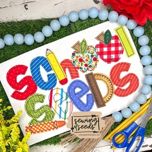 School Seeds APPLIQUE Font Embroidery Design ***INSTANT DOWNLOAD