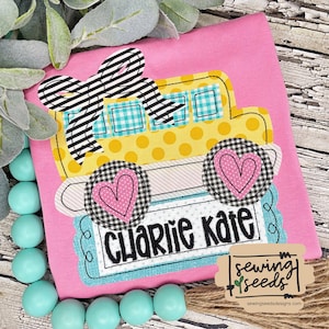 School Bus with BOW GIRL Applique Embroidery Design ***Instant DOWNLOAD
