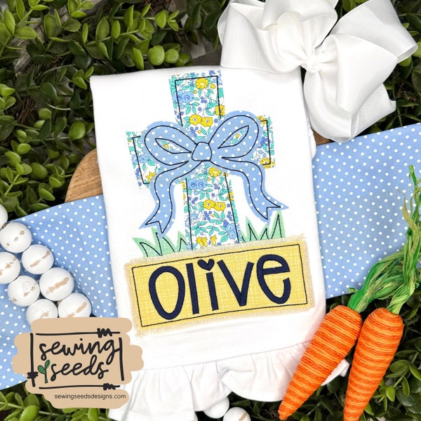 Easter Cross with Bow and Name Tag Applique Design File ***INSTANT DOWNLOAD