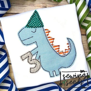 Birthday Dino 3 Applique Embroidery Design ***INSTANT DOWNLOAD