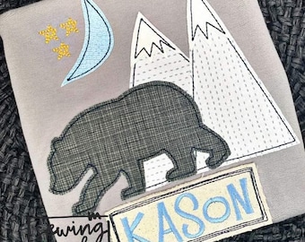 Bear with Mountains Applique Design File INSTANT DOWNLOAD