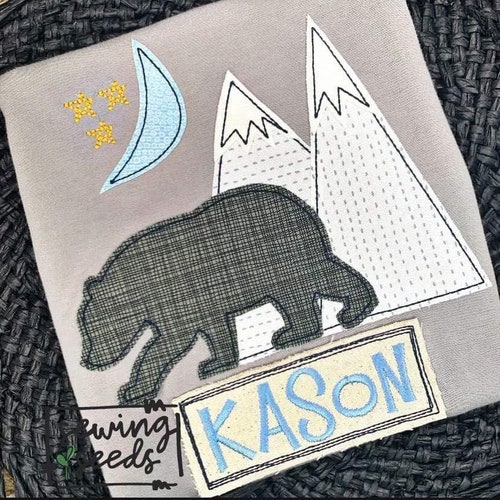 Bear with Mountains Applique Design File INSTANT DOWNLOAD