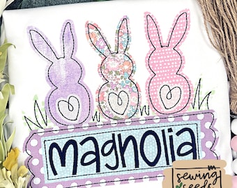 Easter Bunny Trio with Name Tag GIRL Applique Design File ***INSTANT DOWNLOAD