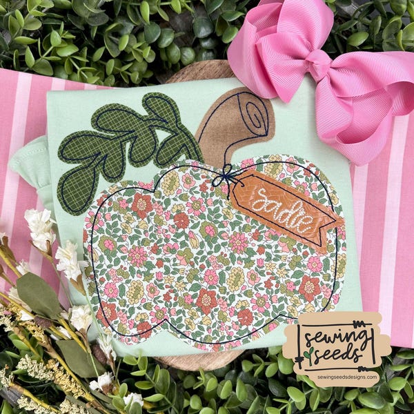 Fall Pumpkin GIRL with Whimsical Leaf Tag Embroidery Applique Design ***INSTANT DOWNLOAD