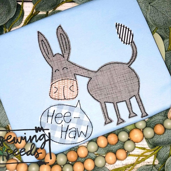 Donkey Hee-Haw Applique Diseño de bordado ***DESCARGA INSTANTÁNEA