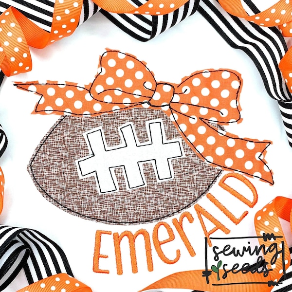 Football with Bow Applique File for Embroidery Machine Instant Download