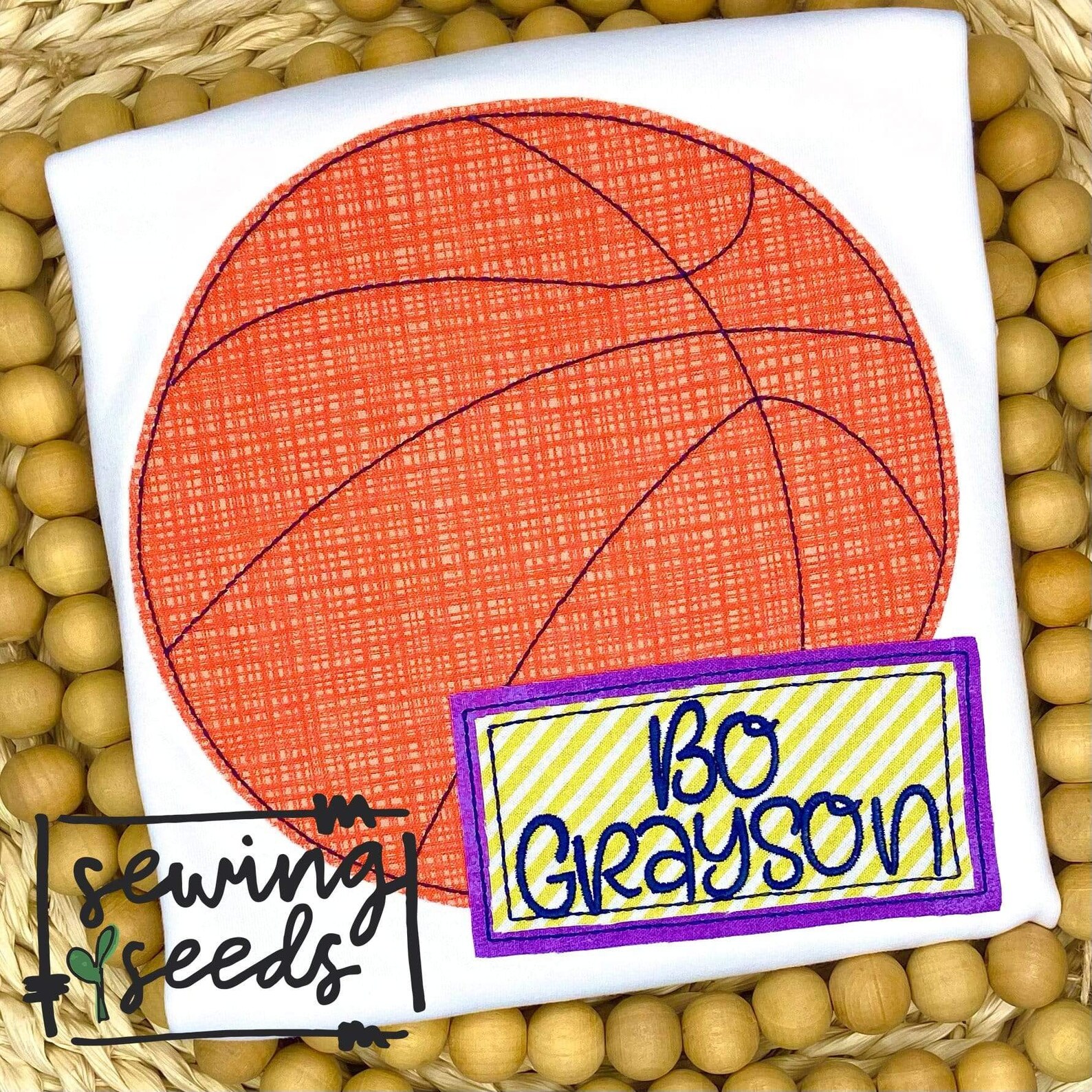 Basketball With Name Tag BOY Applique File for Embroidery Machine ...