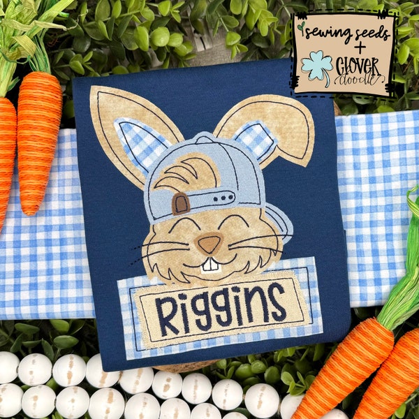 Bunny with Ballcap and Name Tag Applique Design File SSCD  ***INSTANT DOWNLOAD